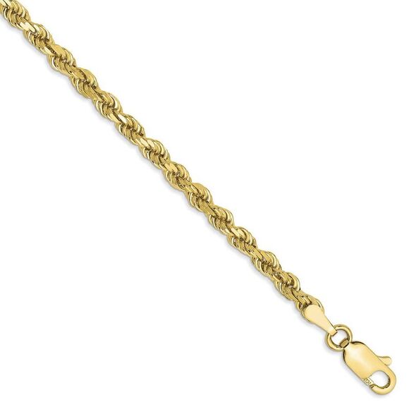 3.25mm 10k Yellow Gold Diamond Cut Solid Rope Chain Bracelet 7 Inch